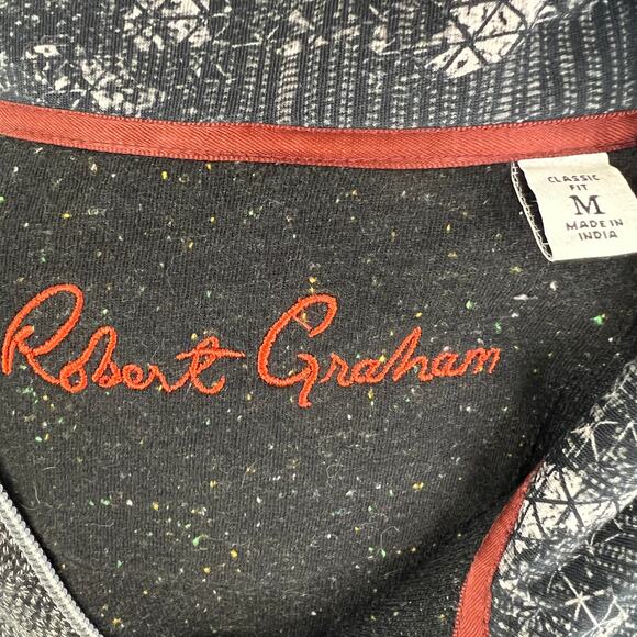 ROBERT GRAHAM Gray Cotton Classic Fit Quarter Zip Pullover Long Sleeve Top Sz M - Picture 7 of 9